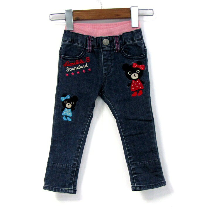 ミキハウス ダブルビー デニムパンツ ジーパン ストレッチ ボトムス ベビー 女の子用 90サイズ ネイビー MIKIHOUSE 【中古】