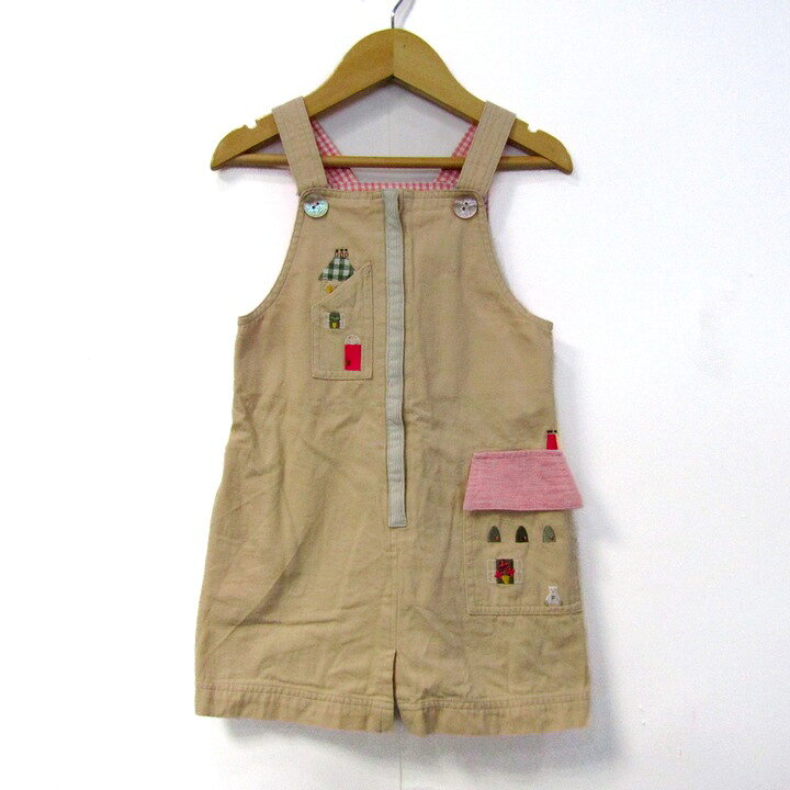 ファミリア ワンピース ジャンパースカート トップス エフダッシュ f dash キッズ 女の子用 100サイズ ベージュ×ピンク Familiar 【中古】