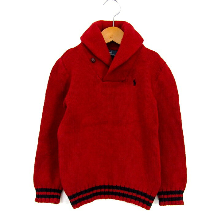 【期間限定50％OFF】ポロバイラルフローレン ビッグカラーニット 長袖 トップス キッズ 男の子用 6サイズ レッド×ブラック Polo by Ralph Lauren 【中古】
