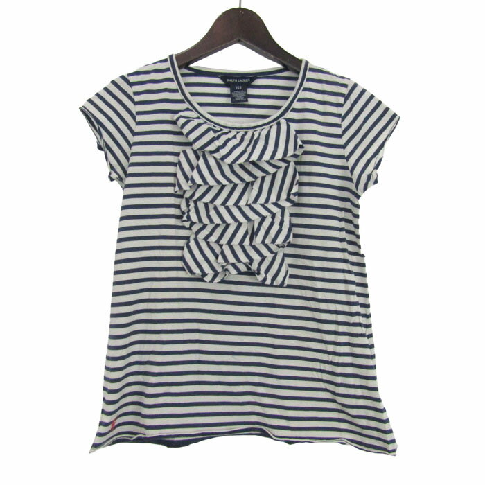 樂天商城 - ラルフローレン 半袖Tシャツ ボーダー フリル トップス キッズ 女の子用 160サイズ オフホワイト×ネイビー RALPH LAUREN 【中古】