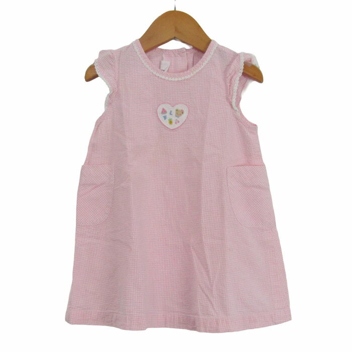 【39％OFFクーポン配布中】ファミリア フレンチスリーブワンピース ギンガムチェック トップス ベビー 女の子用 90サイズ ピンク×ホワイト Familiar 【中古】（楽天・Thumbs-up）