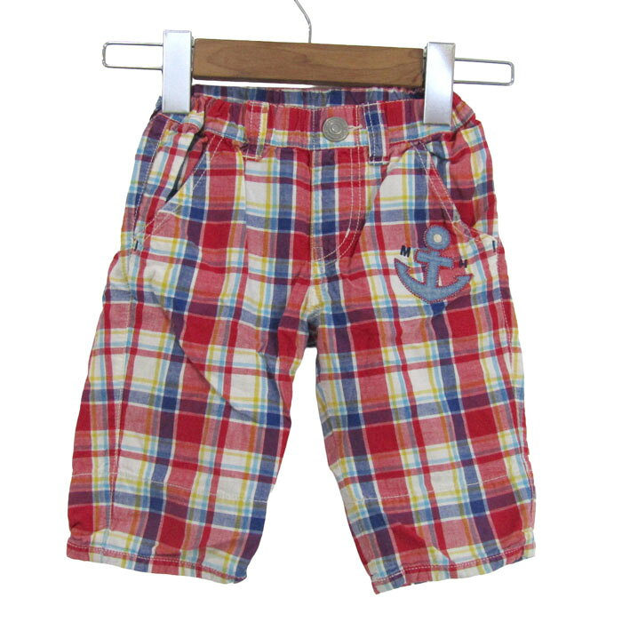 ミキハウス ハーフパンツ チェック柄 ボトムス キッズ 男の子用 100サイズ レッド×ネイビー×オフホワイト MIKIHOUSE 【中古】