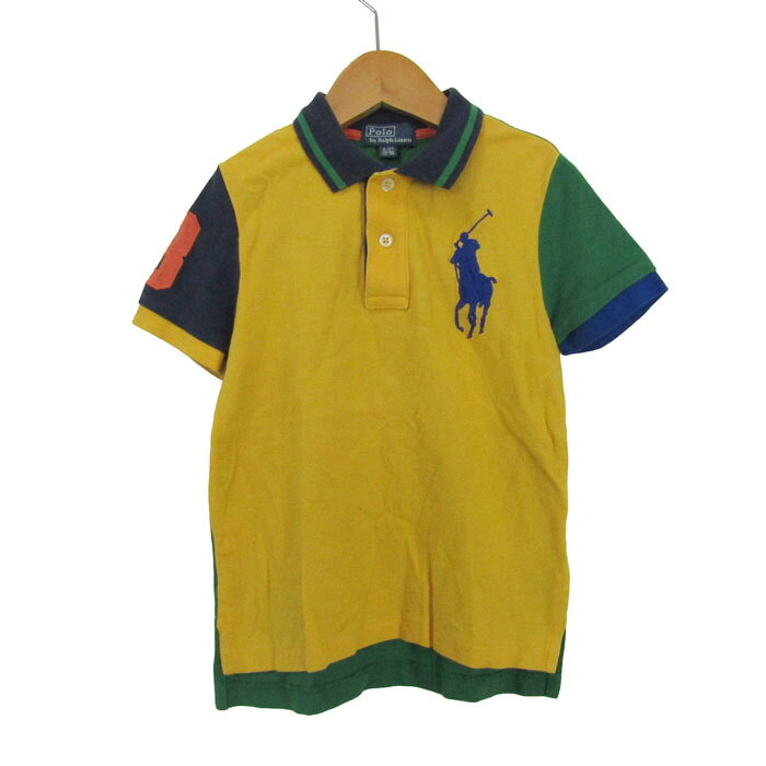 【39％OFFクーポン配布中】ポロバイラルフローレン ポロシャツ 半袖 トップス キッズ 男の子用 4Tサイズ イエロー×グリーン×ネイビー Polo by Ralph Lauren 【中古】