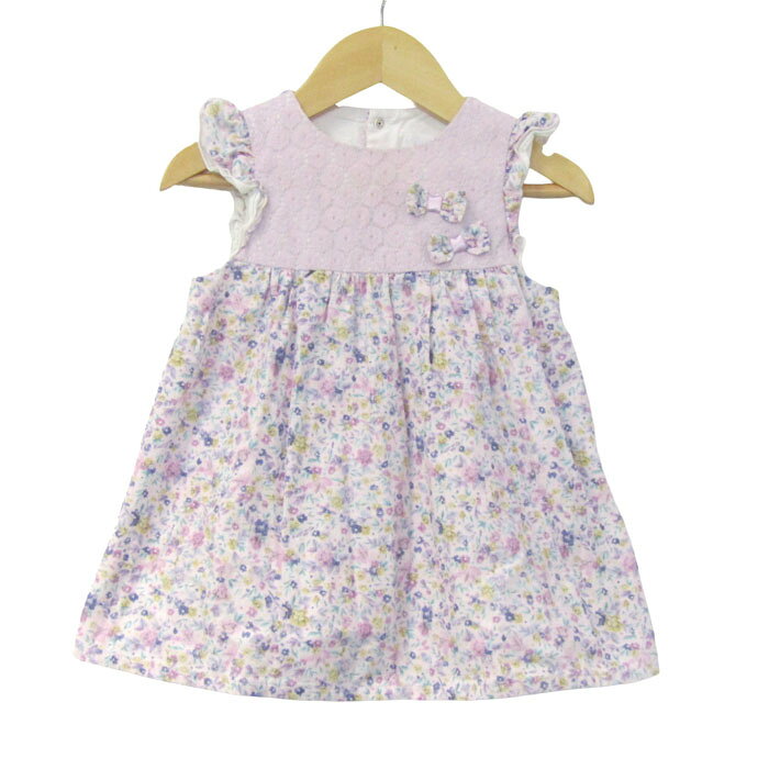 ベべ ノースリーブスワンピース 花柄 トップス ベビー 女の子用 M80-90サイズ ピンク×ホワイト×ブルー BeBe 【中古】