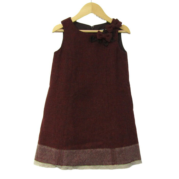 トッカ ノースリーブスワンピース チェック柄 リボン トップス キッズ 女の子用 110サイズ レッド×ブラウン TOCCA 【中古】