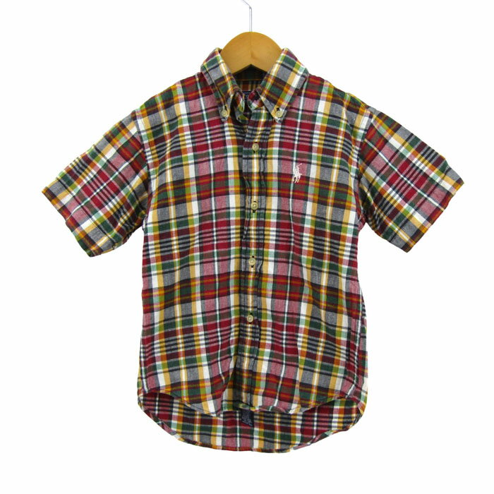 【39％OFFクーポン配布中】ポロバイラルフローレン 半袖シャツ チェック柄 トップス キッズ 男の子用 4サイズ レッド×グリーン Polo by Ralph Lauren 【中古】