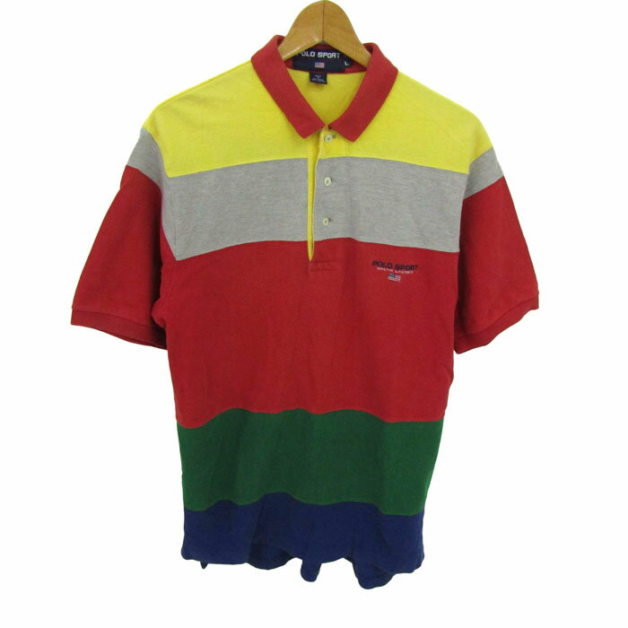 ポロスポーツ ラルフローレン USA国旗タグ ポロシャツ 半袖 コットン ブランド 赤 メンズ Lサイズ レッド×グリーン POLO SPORTS 【中古】