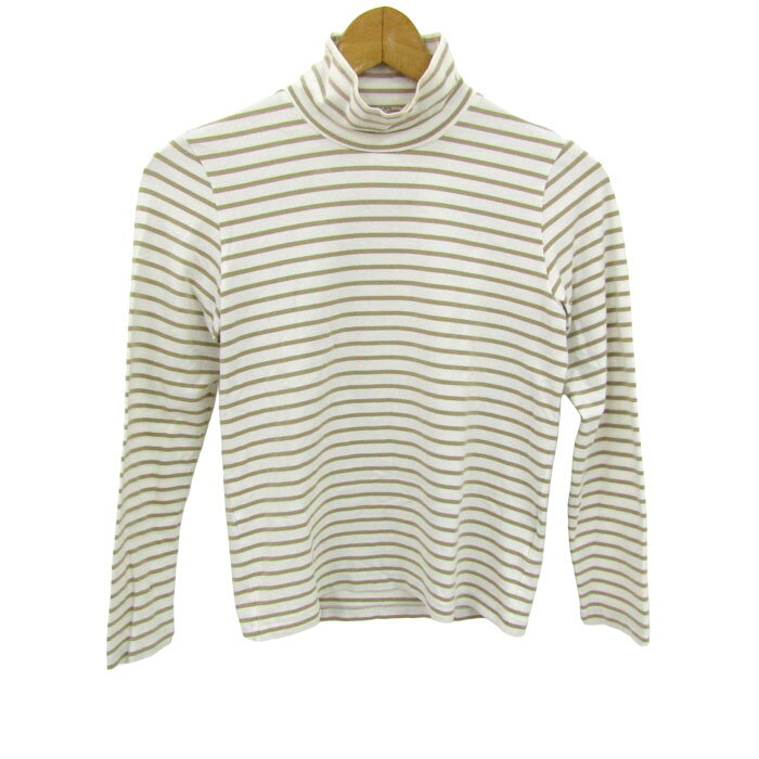 バーバリーロンドン 長袖Tシャツ トップス ハイネック ボーダー柄 日本製 レディース 1サイズ 白×ベージュ BURBERRY LONDON 【中古】