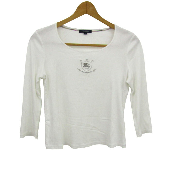 バーバリーロンドン 長袖Tシャツ トップス 七分袖 ロゴ コットン 日本製 レディース 2サイズ ホワイト BURBERRY LONDON 【中古】