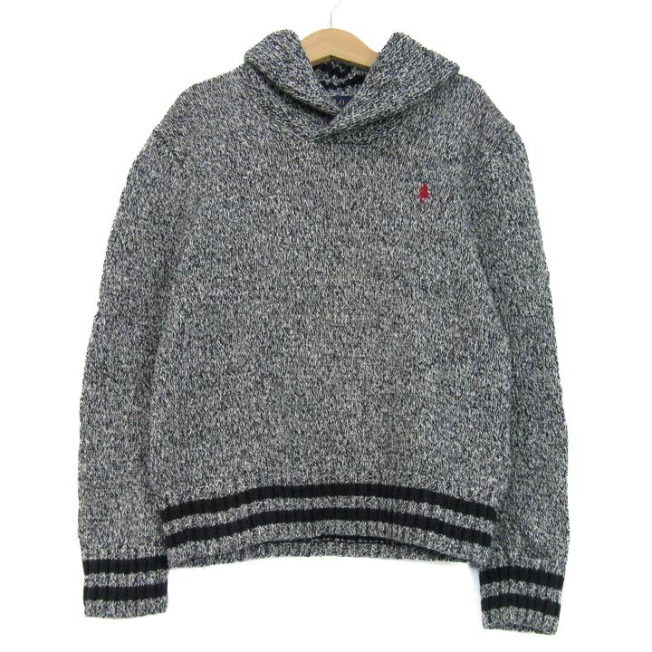 樂天商城 - 【05/23 20:00〜39％OFFクーポン配布中】ポロラルフローレン ニット トップス 長袖 ショールカラー セーター キッズ 男の子用 S/Pサイズ 黒×白 POLO RALPH LAUREN 【中古】