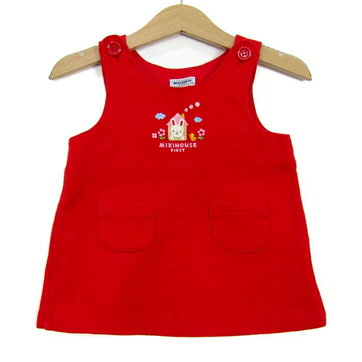 ミキハウス ワンピース ジャンパースカート コットン ブランド トップス 日本製 赤 ベビー 女の子用 70サイズ レッド MIKIHOUSE 【中古】