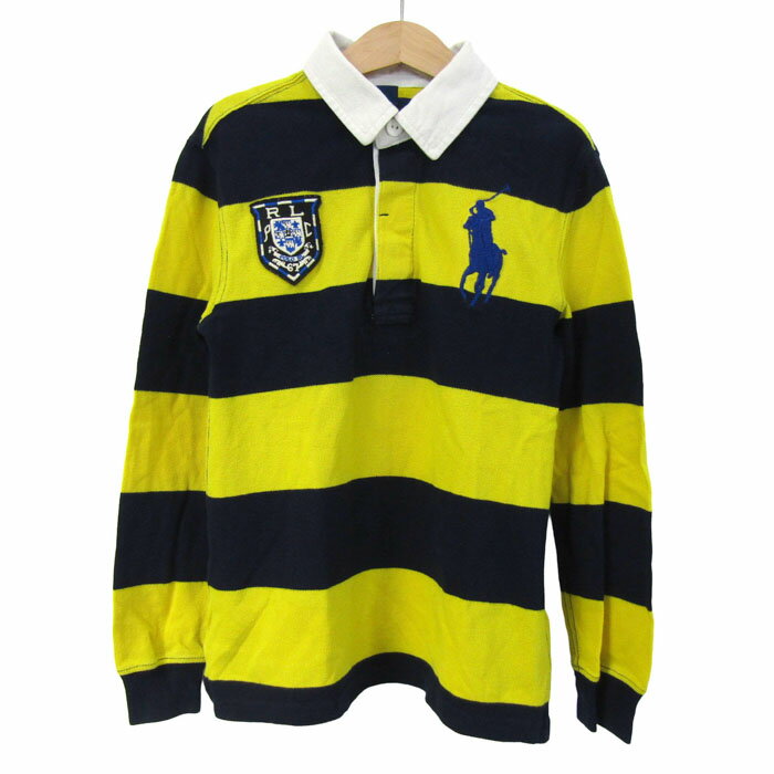 ポロラルフローレン ポロシャツ トップス 長袖 ビッグポニー キッズ 男の子用 7サイズ ネイビー×イエロー POLO RALPH LAUREN 【中古】