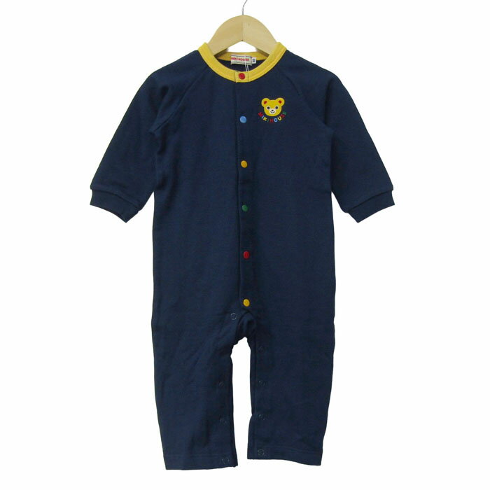 ミキハウス ツナギ つなぎ オールインワン 長袖 ロンパース 未使用品 ベビー 男の子用 80サイズ ネイビー MIKIHOUSE 【中古】