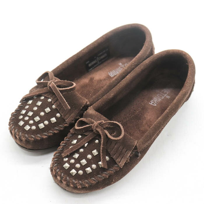 ミネトンカ モカシン シューズ スタッズ ブランド 靴 レディース 6サイズ ブラウン Minnetonka 【中古】