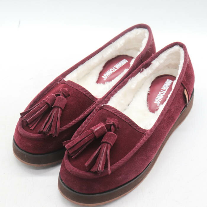 ミネトンカ モカシン スウェード ボア シューズ ブランド 靴 レディース 8サイズ ワインレッド Minnetonka 