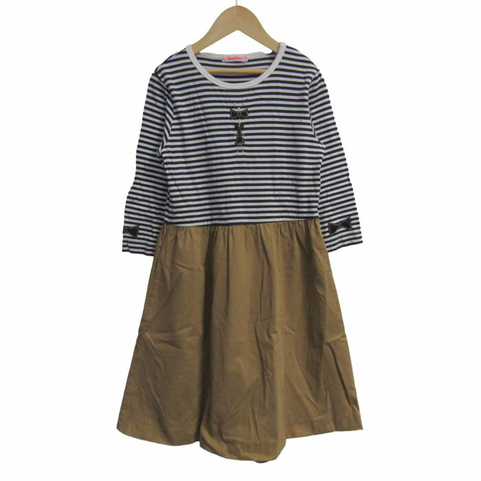 ファミリア 切替ワンピース トップス 長袖 ボーダー柄 キッズ 女の子用 140サイズ マルチカラー Familiar 【中古】