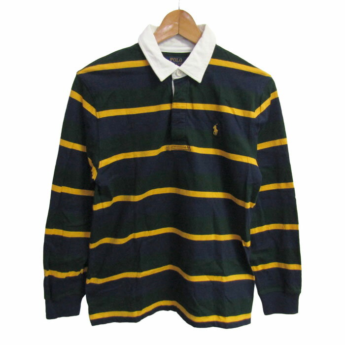 ポロラルフローレン ポロシャツ トップス 長袖 ボーダー柄 キッズ 男の子用 L/G(14-16)サイズ ネイビー POLO RALPH LAUREN 【中古】