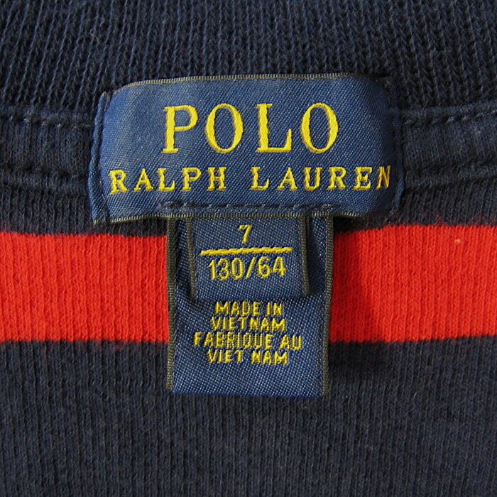 Thumbs-upのポロラルフローレン スウェット トレーナー トップス ハーフジップ ボーダー柄 キッズ 男の子用 7サイズ 紺×赤 POLO RALPH LAUREN 【中古】｜アングル3