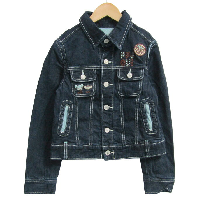 ポンポネット デニムジャケット アウター インディゴ キッズ 女の子用 S(140)サイズ ネイビー pom ponette 【中古】