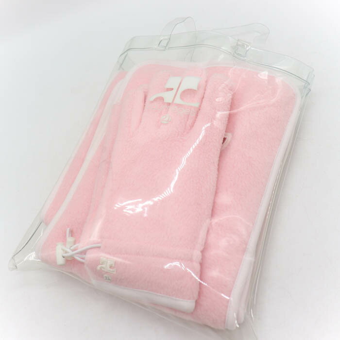 [39% OFF Coupon Available from 7/4 20:00 to 7/11 01:59] Courrèges 21 Scarf & Gloves 2-Piece Set, Fleece, Logo, Brand, Women's, Pink, Used