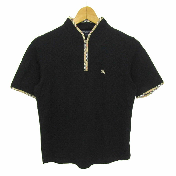バーバリーゴルフ ポロシャツ トップス 半袖 ノバチェック ゴルフウエア レディース Mサイズ ブラック BURBERRY GOLF 