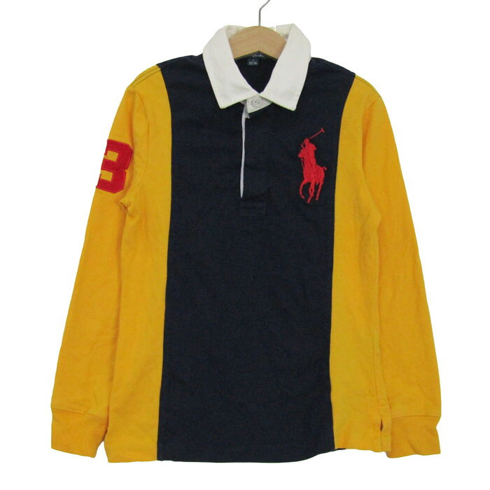 ポロバイラルフローレン ポロシャツ トップス 長袖 キッズ 男の子用 7サイズ イエロー×ネイビー Polo by Ralph Lauren 【中古】