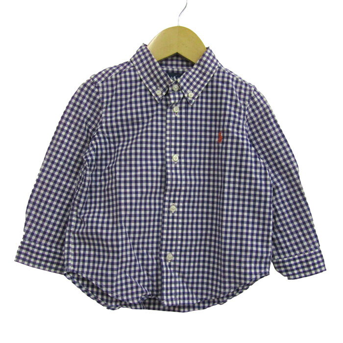 ラルフローレン 長袖シャツ トップス ギンガムチェック柄 ベビー 男の子用 24Mサイズ パープル×ホワイト RALPH LAUREN 【中古】