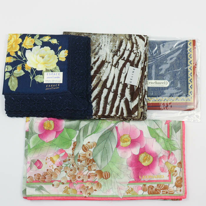 レオナール/セリーヌ他 ハンカチ 4点セット 未使用有 ブランド まとめて レディース LEONARD/CELINE etc 【中古】