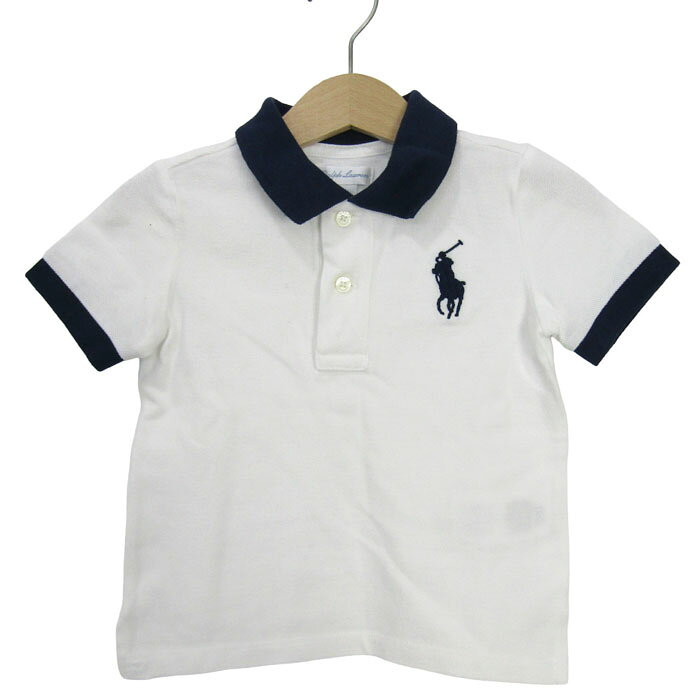 ラルフローレン ポロシャツ トップス 半袖 ビッグポニー コットン ベビー 男の子用 18Mサイズ ホワイト×ネイビー RALPH LAUREN 【中古】