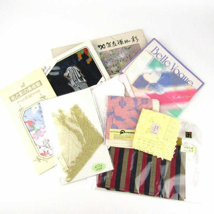 ハンカチ 9点セット 未使用 和柄 友禅 レース等 まとめて 大量 小物 レディース Handkerchief 【中古】