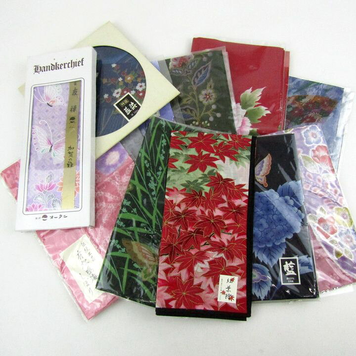 ハンカチ 12点セット 有松鳴海しぼり つむぎ 和柄 和小物 まとめて 大量 レディース 【中古】