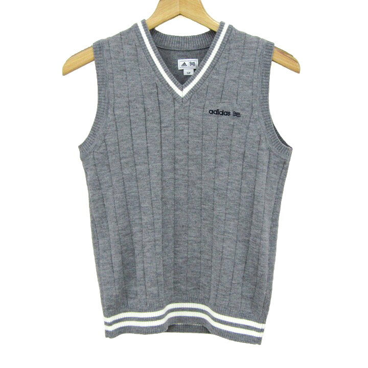 アディダス ニットベスト ジャケット アウター Vネック ゴルフウエア レディース S/Pサイズ グレー adidas 【中古】