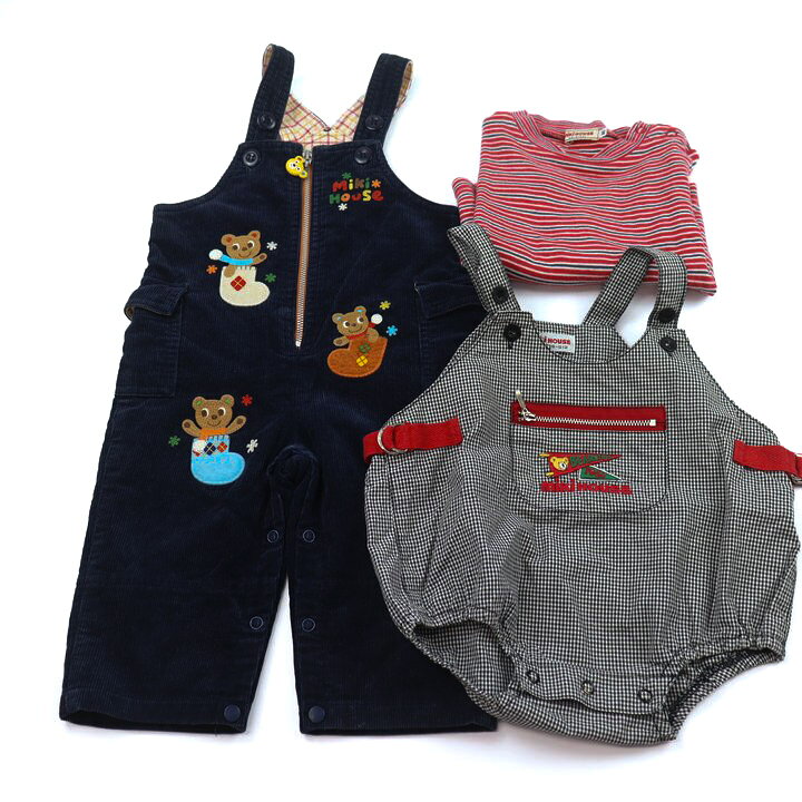 ミキハウス 長袖Tシャツ ロンパースなど 3点セット トップス まとめて ベビー 男の子用 80-85サイズ MIKIHOUSE 【中古】