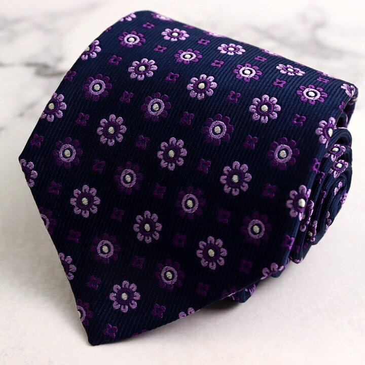 ターンブル & アッサー ブランド ネクタイ 小紋柄 小花柄 シルク イギリス製 PO メンズ ネイビー Turnbull & Asser 英国王室御用達 【中古】
