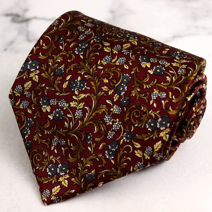 イヴ・サンローラン ブランド ネクタイ 花柄 総柄 植物柄 シルク 日本製 PO メンズ ブラウン Yves Saint Laurent YSL 【中古】
