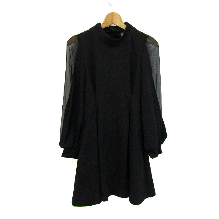 ロジータ ワンピース 長袖 シアー バルーン袖 ブランド トップス 黒 レディース Fサイズ ブラック ROJITA 【中古】