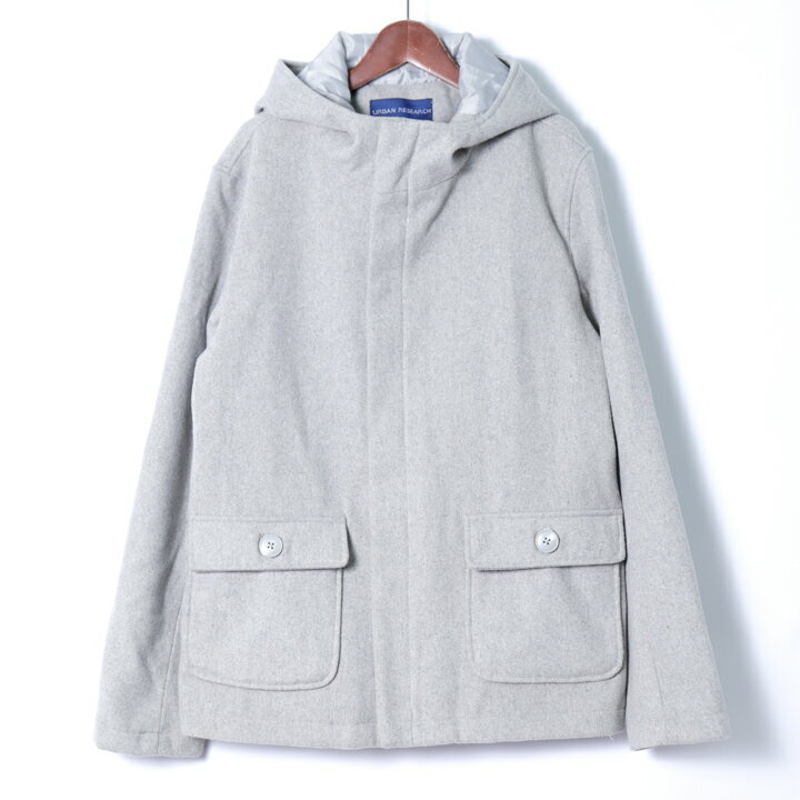 アーバンリサーチ ジップアップブルゾン フード付き 無地 ジャケット アウター ウール混 メンズ 40サイズ グレー URBAN RESEARCH 【中古】