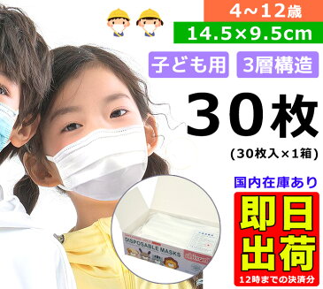 【5月21日発送】【送料無料】 30枚 使い捨てマスク 子供用 マスク 三層構造 ウイルス 花粉対策 キッズ 男女兼用 子ども 30枚セット (1箱30枚) 不織布マスク 立体プリーツ加工 在庫有り