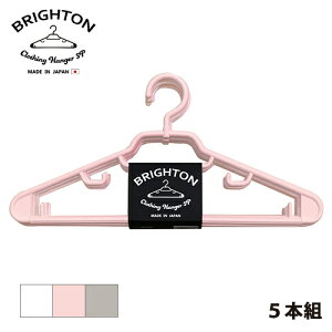 BRIGHTON ハンガー（5本組） 日本製 樹脂 収納 5本セット 43cm インテリア 洗濯 ランドリー 回転フック 紐かけ おしゃれ かわいい 可愛い かっこいい 丈夫 3色（ホワイト・ピンク・グレー）白 BRIGHTON Clothing Hanger