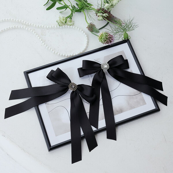 サテンリボンバレッタサテンリボンバレッタ リボンアクセサリー ヘアピン お姫リボン 大きいリボン ヘアアクセサリー ブラック 黒 フェミニン韓国風 韓国アクセ バレッタ 長いリボン 大人可愛い きれいめ 上品 30代 40代 50代 ティアクラッセ