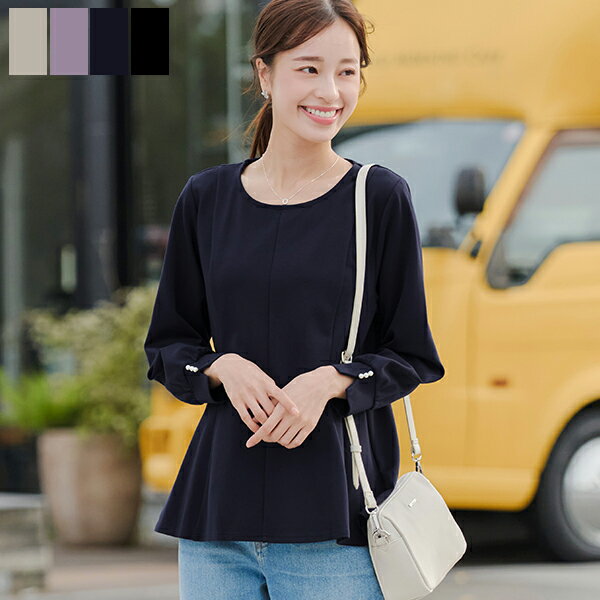 【アウトレットセール】 返品交換不可 ポンチ袖パールフレアトップス レディース カットソー ポンチ パール ペプラム フレア パフスリーブ 楽ちん 上品 大人 カジュアル デイリー 春 秋 冬 シワになりにくい ウォッシャブル 洗える 30代 40代 50代 ティアクラッセのサムネイル