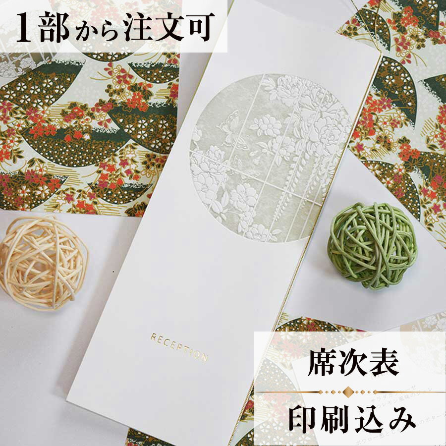 2022年11月1日より小部数1〜9部(10セット未満)のご注文、 お急ぎ納品(2週間以内の納品)にはオプション料金が別途発生いたします。 該当するご注文に関しましては、各オプションも併せてご注文くださいませ。 ご理解ご協力の程、何卒よろしくお願いいたします。 木々の間から差し込む光を浴びる2匹の蝶で、 新たな未来へ向かいスタートする新郎新婦を表現したデザインです。 【商品詳細】 　結婚式 席次表 　W190mm×H257mmサイズ 　カバーW95mm×H257mm（閉じた状態） 　中台紙W94.5mm×H250mm（閉じた状態） 　中紙W358mm×H253mm（観音折） ※表紙がやや波打っている様に見えますが 　紙質などの風合いですので、不良品ではございません。　 　表面…席次表 　裏面（＋50円）…挨拶・新居案内・メニュー・プロフィール（写真有） ※裏面の印刷項目はご自由にセレクトできます。 　裏面印刷をご希望の場合、＋50円上乗せとなります。 　ご希望の方はオプションページよりご購入ください。 　席次表と同じデザインで、メニュー・席札もございます！ ※小部数1〜9部(10セット未満)でのご注文の場合、校正料金が発生いたします。 商品と併せてご注文くださいませ。 校正料金 ※お急ぎ納品(2週間以内の納品)をご希望の場合、特急料金が発生いたします。 商品と併せてご注文くださいませ。 特急料金 【ティアーモは　親切・丁寧・安い】 ティアーモのペーパーアイテムは全て印刷込みにて提供させていただきます。 専門スタッフが『安くてもいい物』をモットーに 一枚から お客様の感動を求めて作成致しております。 【ご注文の流れ】 まずはカートより必要枚数分ご注文ください。 ご注文後、席順表作成フォームをメールにてお送りいたします。 必要箇所をご入力いただき、ご返信いただけますと幸いです。 パソコンをお持ちでない方もご安心ください！ メールにて、作成イメージ原稿をお送りいたしますので文字や配置をご確認ください。 変更点等ございましたら、お気軽にお申し付けください。 変更したものを再度お送りさせていただきます。 お客様からのチェックが完了いたしましたら、発送の手配をさせていただきます。 【ご要望がございましたらご相談ください！】 肩書き表記に不安な部分がございましたら、関係性をご記入いただきましたらこちらよりご提案させていただきます。 卓名もご自由にお入れできます。 色違いの商品を両方ご利用の場合は、必要な色のページごとに必要枚数分ご注文お願いいたします。 長テーブルの場合はお知らせください。 ご不明点などございましたら、お気軽にお問い合わせください。 ベテランスタッフが対応いたします。