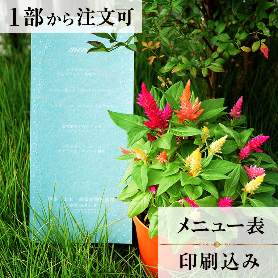 2022年11月1日より小部数1～9部(10セット未満)のご注文、 お急ぎ納品(2週間以内の納品)にはオプション料金が別途発生いたします。 該当するご注文に関しましては、各オプションも併せてご注文くださいませ。 ご理解ご協力の程、何卒よろしくお願いいたします。 ドット柄にクローバーのデザインを合わせて、 かわいらしさを表現しております。 幸せの四つ葉のクローバーで、 包み込んだイメージのデザインです。 【商品詳細】 　結婚式 メニュー表 　W100mm×H220mm 　横書き メニュー表と同じデザインで、席次表・席札もございます！ ※小部数1～9部(10セット未満)でのご注文の場合、校正料金が発生いたします。 商品と併せてご注文くださいませ。 校正料金 ※お急ぎ納品(2週間以内の納品)をご希望の場合、特急料金が発生いたします。 商品と併せてご注文くださいませ。 特急料金 【ティアーモは　親切・丁寧・安い】 ティアーモのペーパーアイテムは全て印刷込みにて提供させていただきます。 専門スタッフが『安くてもいい物』をモットーに 一枚から お客様の感動を求めて作成致しております。 【ご注文の流れ】 まずはカートより必要枚数分ご注文ください。 ご注文後、メニュー作成フォームをメールにてお送りいたします。 必要箇所をご入力いただき、ご返信いただけますと幸いです。 パソコンをお持ちでない方もご安心ください！ メールにて、作成イメージ原稿をお送りいたしますので 文字や配置をご確認ください。 変更点等ございましたら、お気軽にお申し付けください。 変更したものを再度お送りさせていただきます。 お客様からのチェックが完了いたしましたら、発送の手配をさせていただきます。 【ご要望がございましたらご相談ください！】 ご不明点などございましたら、お気軽にお問い合わせください。 ベテランスタッフが対応いたします。