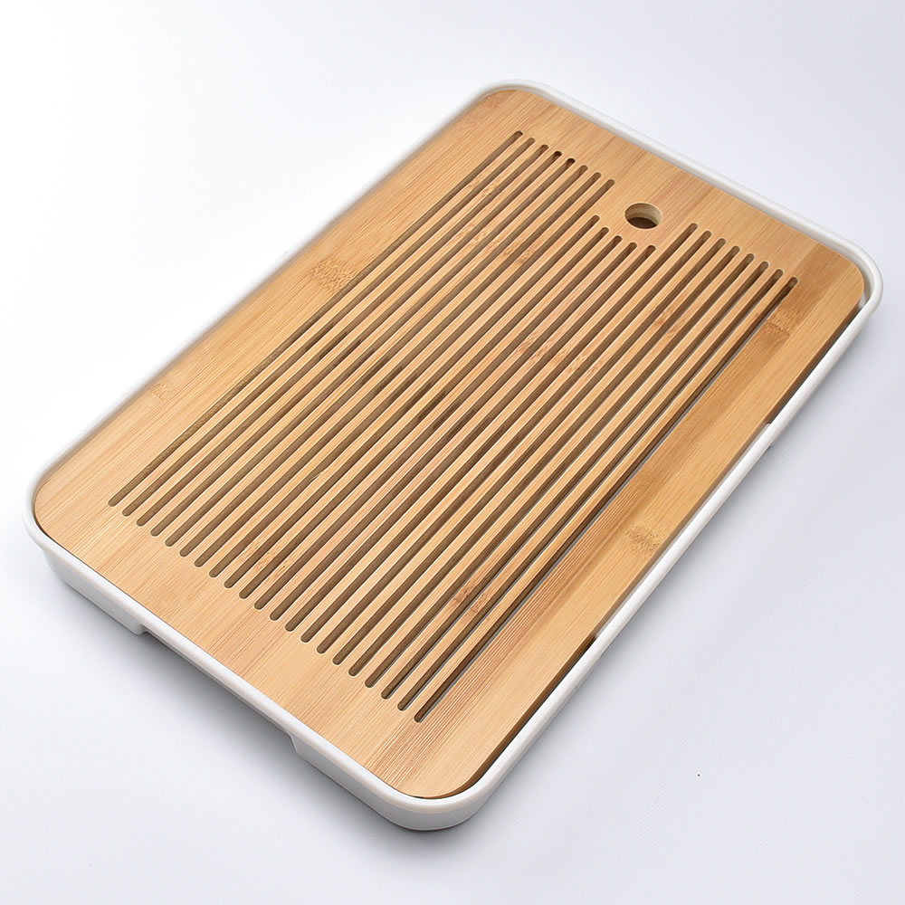 百川茶盤（白）【キズなど】　長36.5×幅23.5×高3.5cm