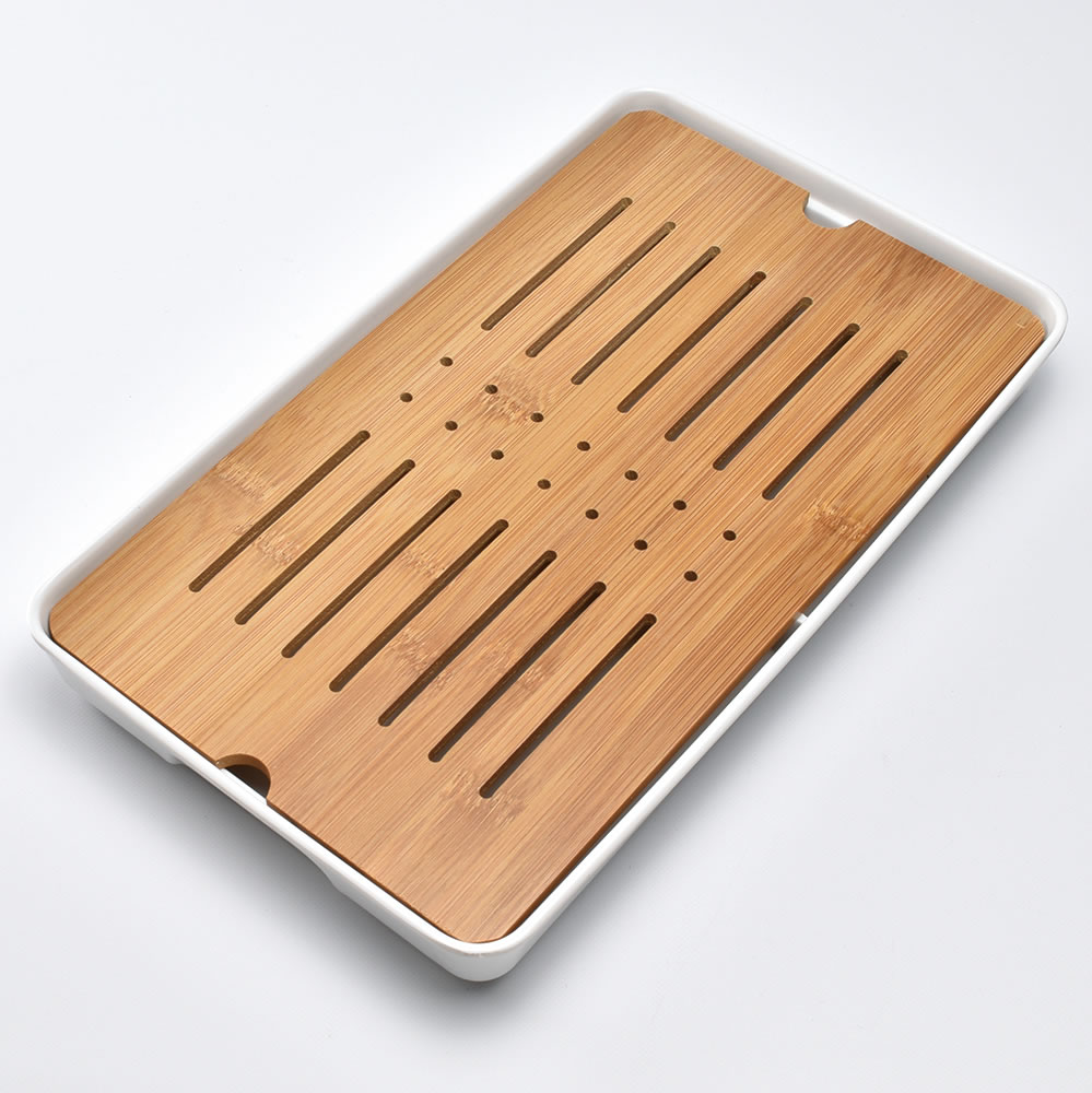 祥雲茶盤（白）【キズなど】　長32.5×幅19.5×高さ3.3cm