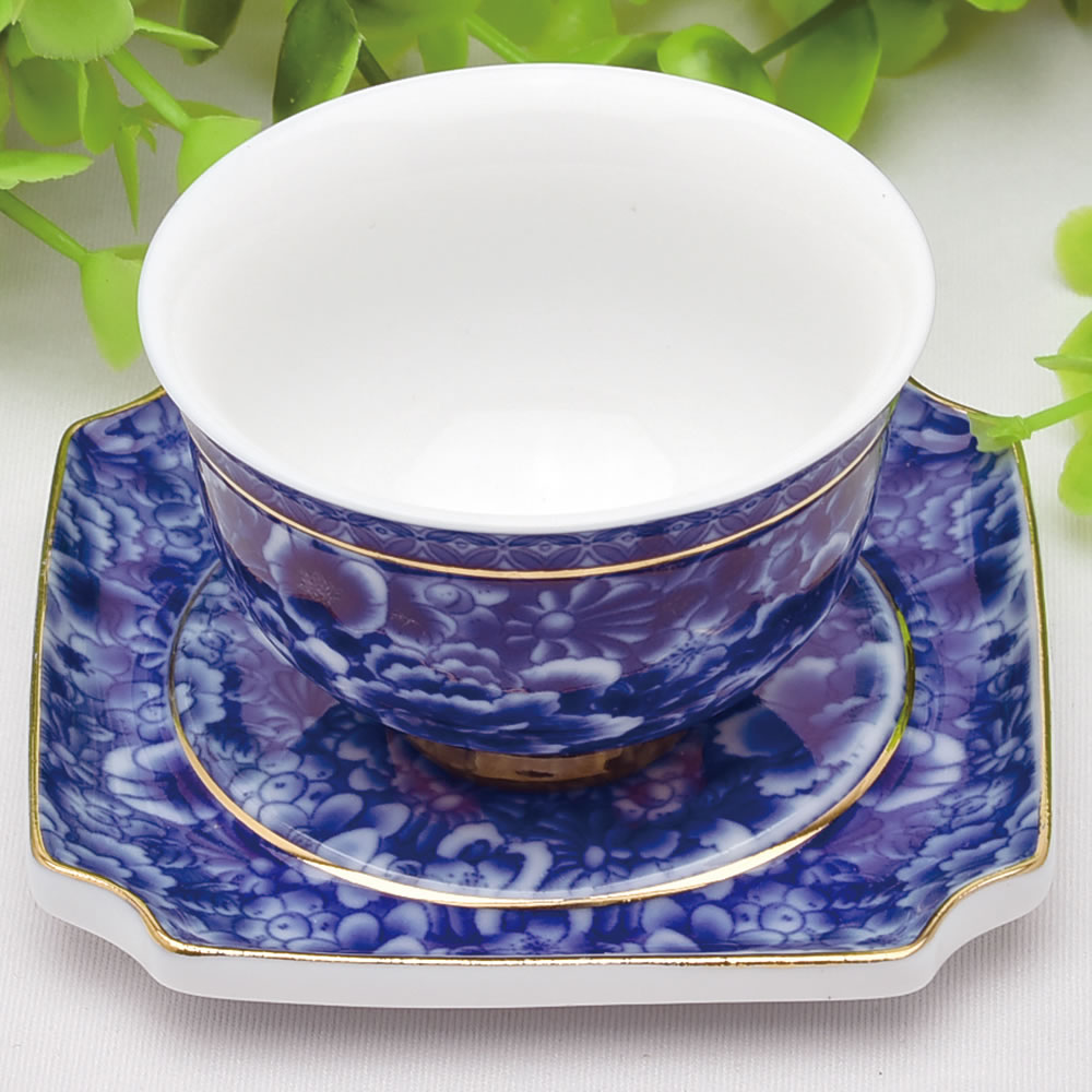 描金繁花 40ml（満水55ml）中国茶器 杯と茶托のセット
