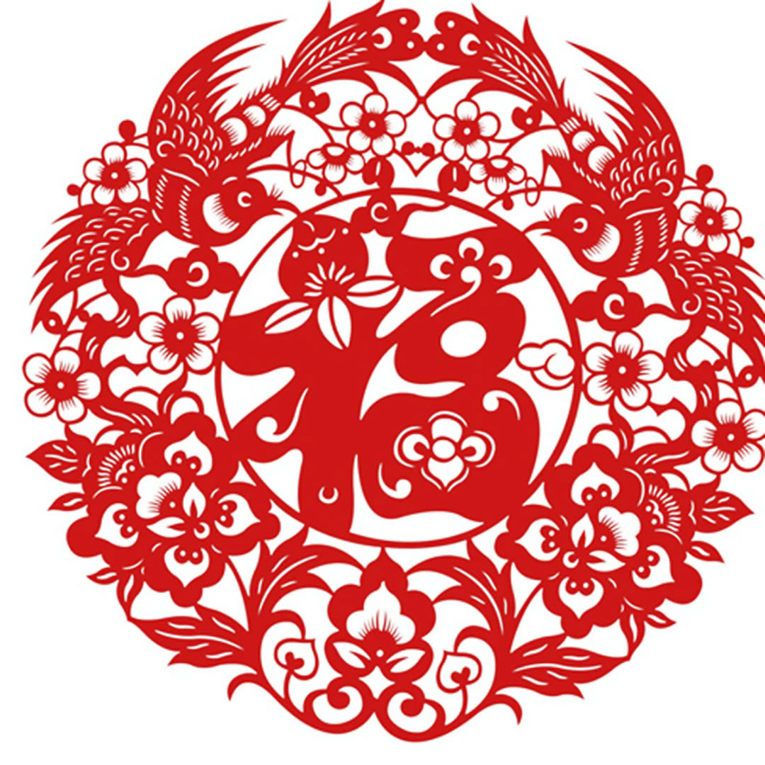 剪紙 喜鵲登梅福 幅182×高182mm 中国剪紙