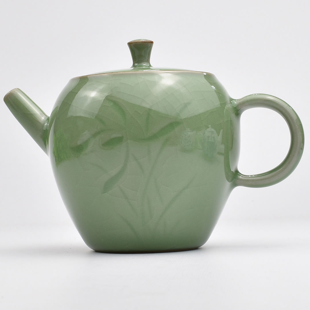乐天商城 - 中国茶器・蘭花茶壺（哥窯梅子青）180ml（満水230ml）　青磁の急須