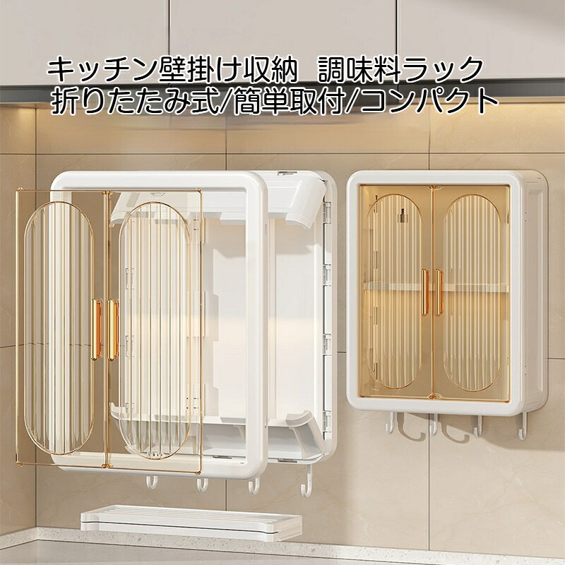 壁掛けキャビネット マグネット式 防水仕様 ダブルドア 収納ボックス 4/5フック付...