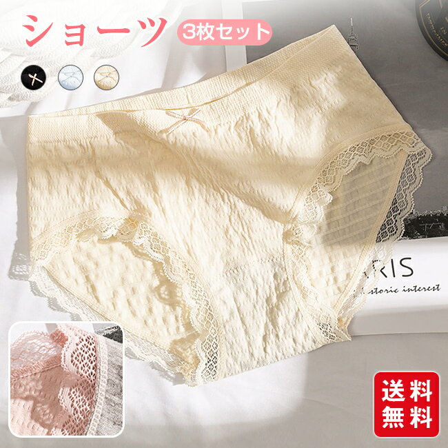 3枚セット ショーツ レディース 下着 ストレスフリー パンツ レース シンプル スタンダード 伸縮性 通気性 女性 レギュラー かわいい